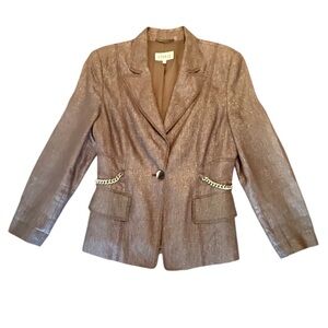 Feraud Women's Brown/Gold Linen Blazer w/ Chain Size 14/Large MSRP $428